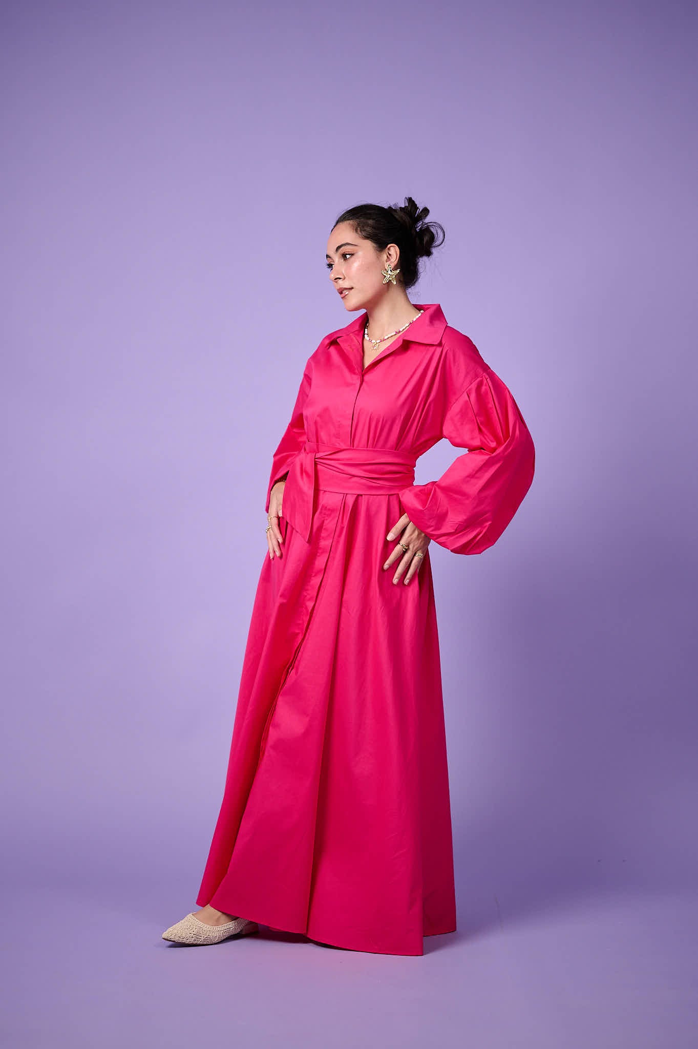 Cloud Sleeve Dress (Fuchsia Pink)