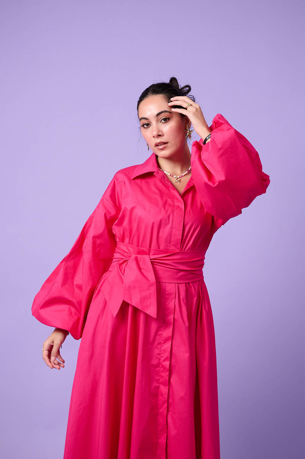 Cloud Sleeve Dress (Fuchsia Pink)