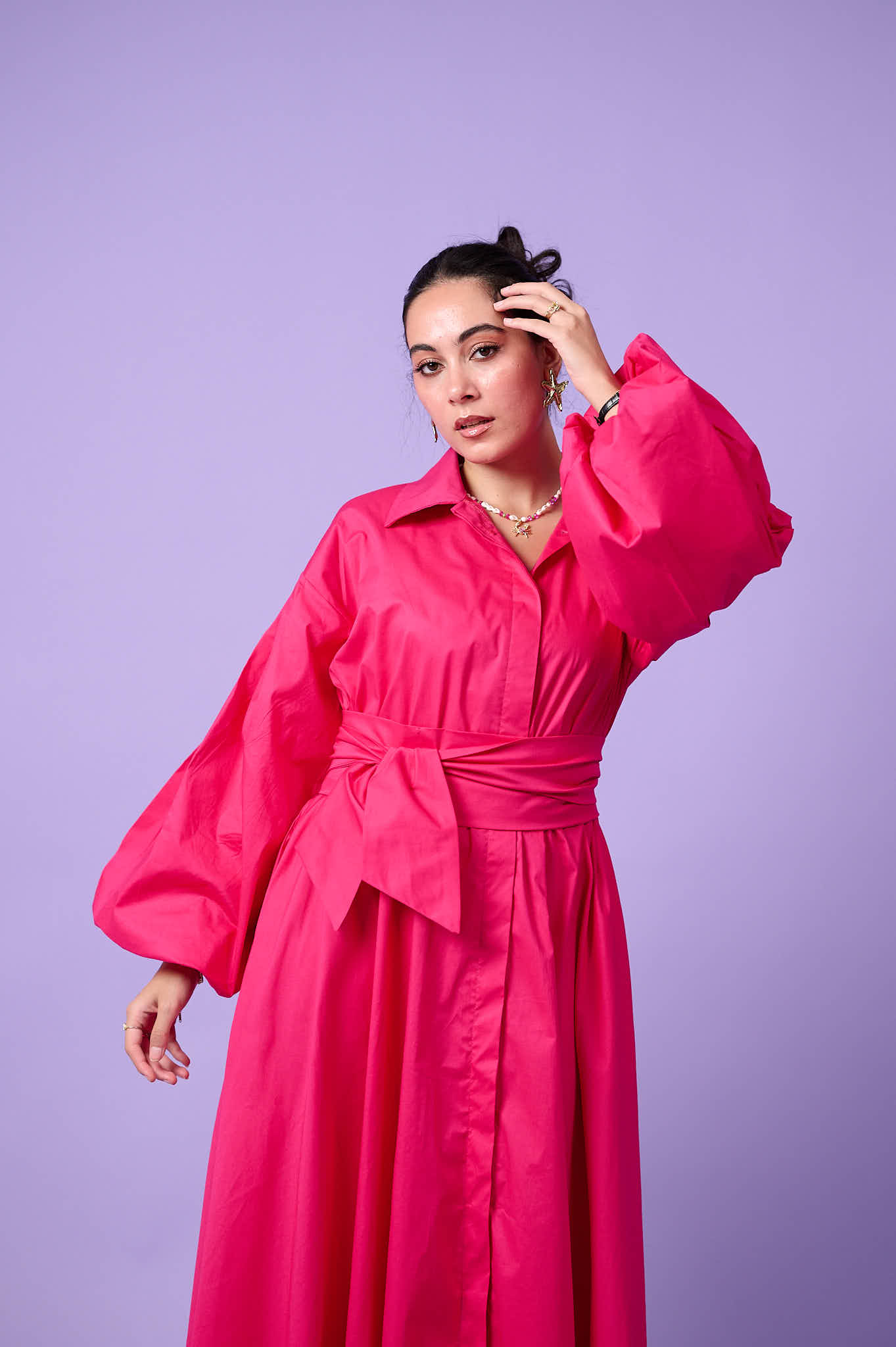 Cloud Sleeve Dress (Fuchsia Pink)