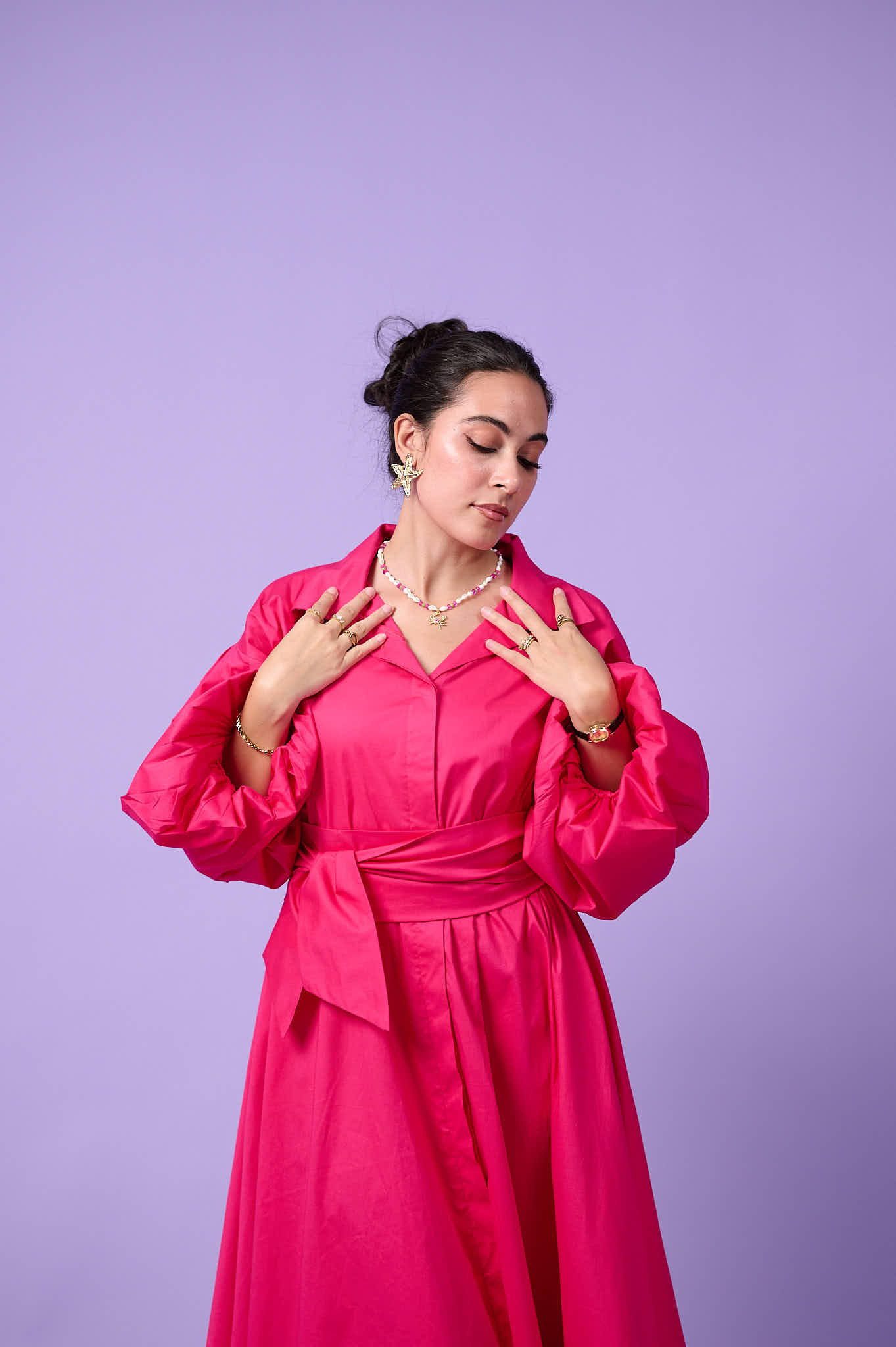 Cloud Sleeve Dress (Fuchsia Pink)