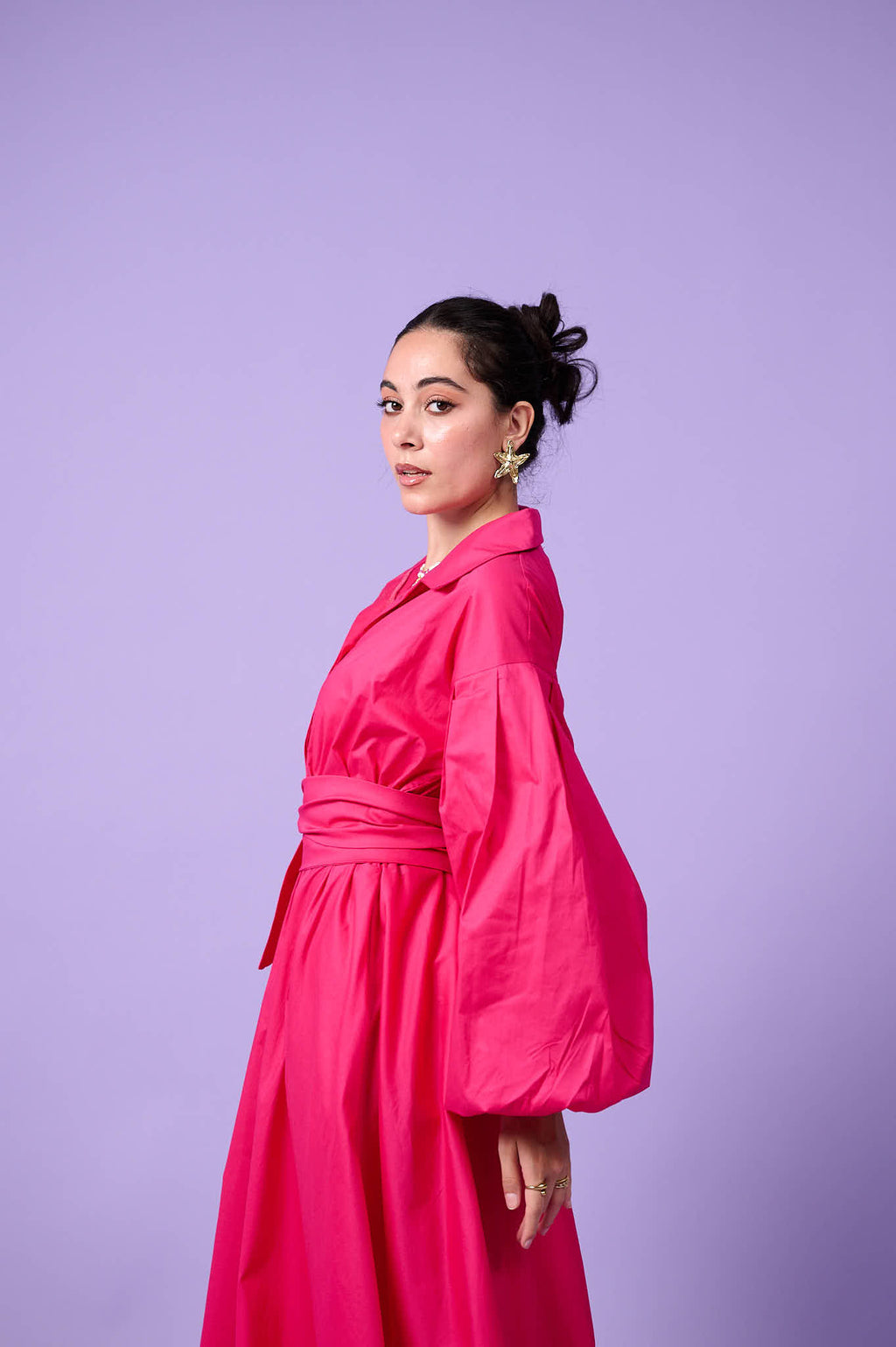Cloud Sleeve Dress (Fuchsia Pink)