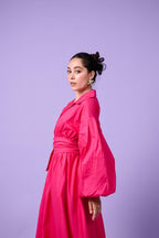 Cloud Sleeve Dress (Fuchsia Pink)