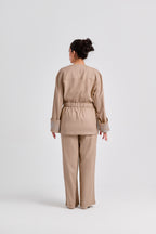 Floral Embroidered Linen Set (Almond Latte)