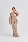 Floral Embroidered Linen Set (Almond Latte)