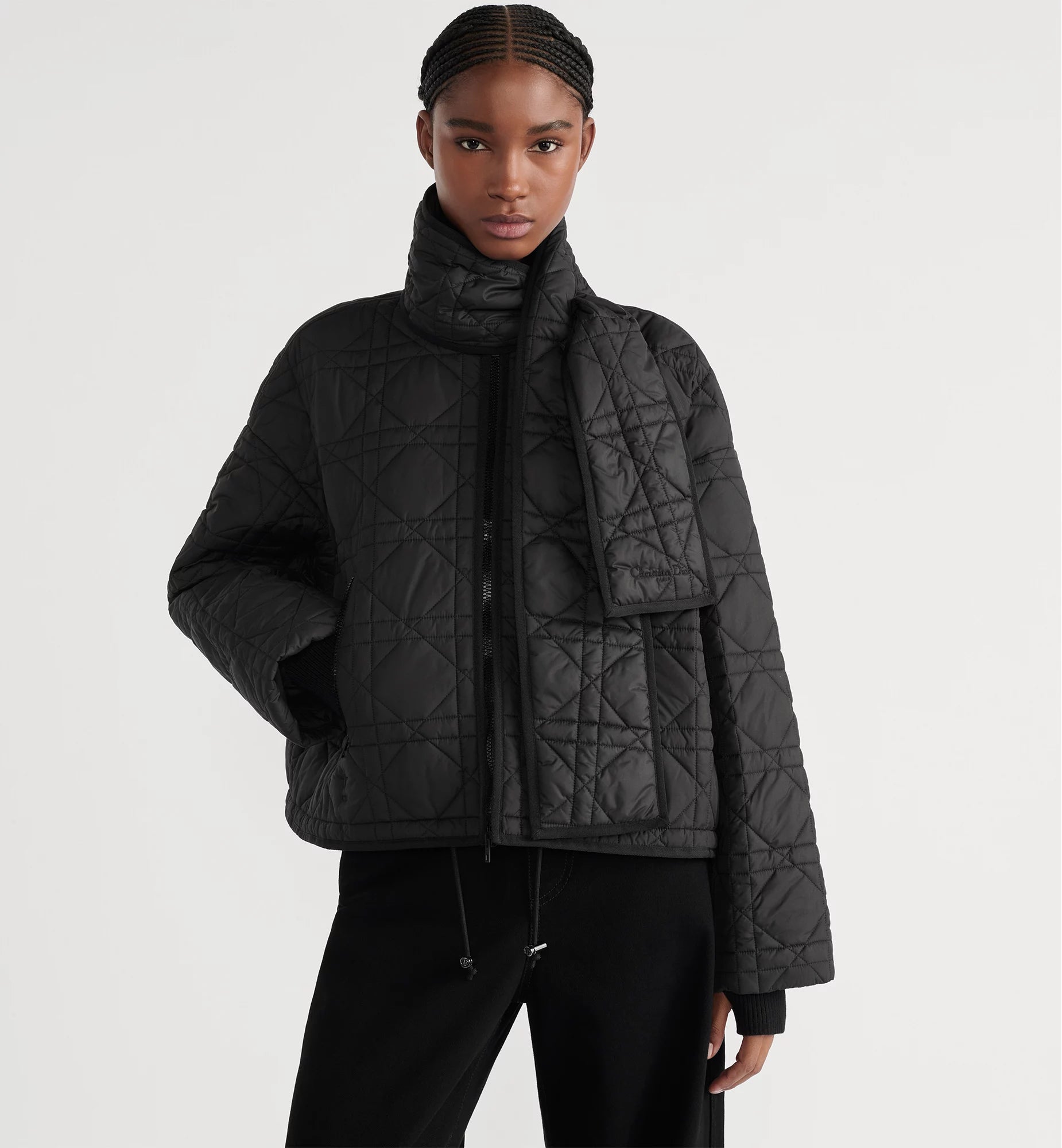 Macrocannage Coat with Scarf Collar