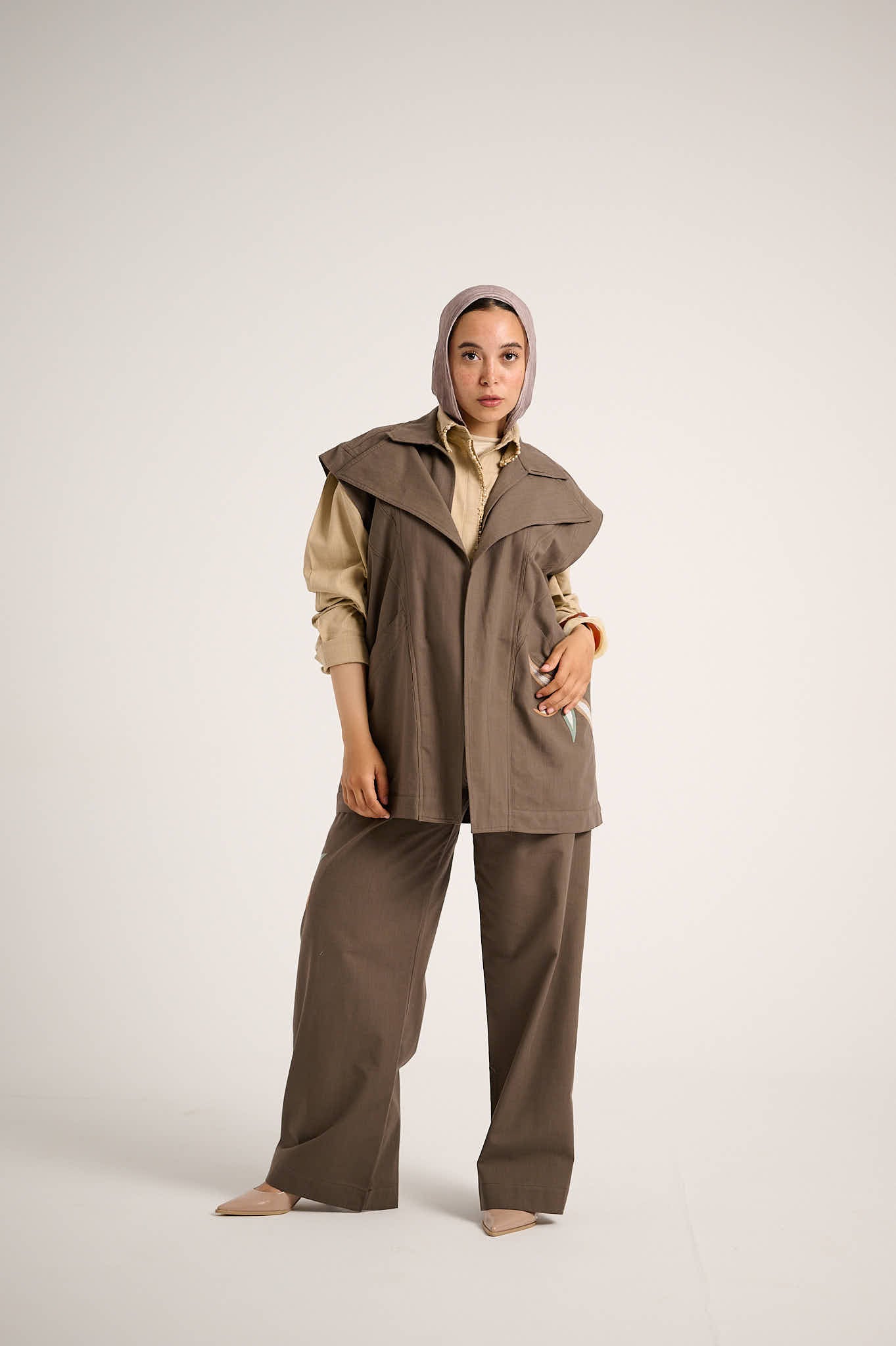 Linen Waistcoat Set (Purplish brown)