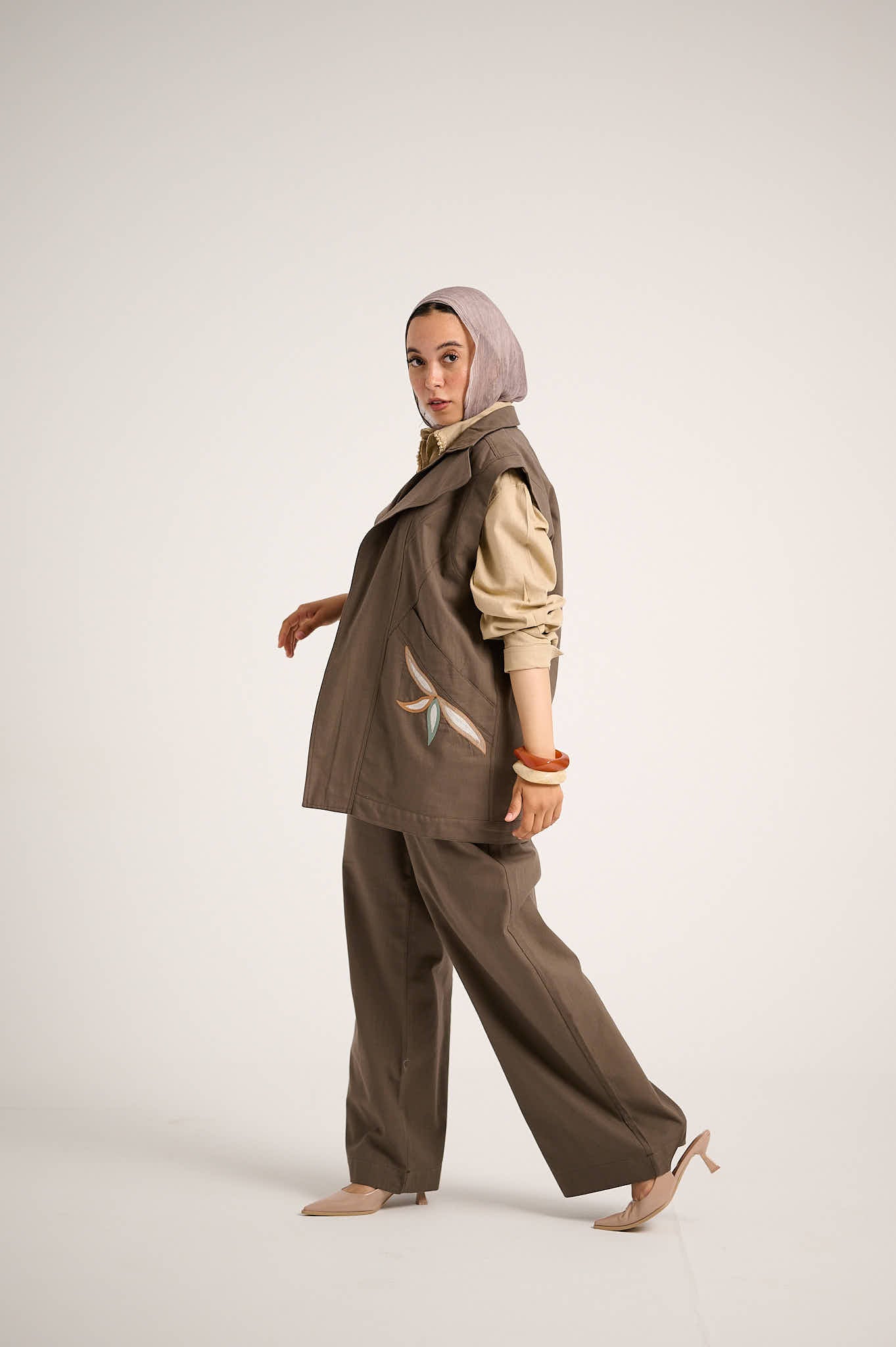 Linen Waistcoat Set (Purplish brown)