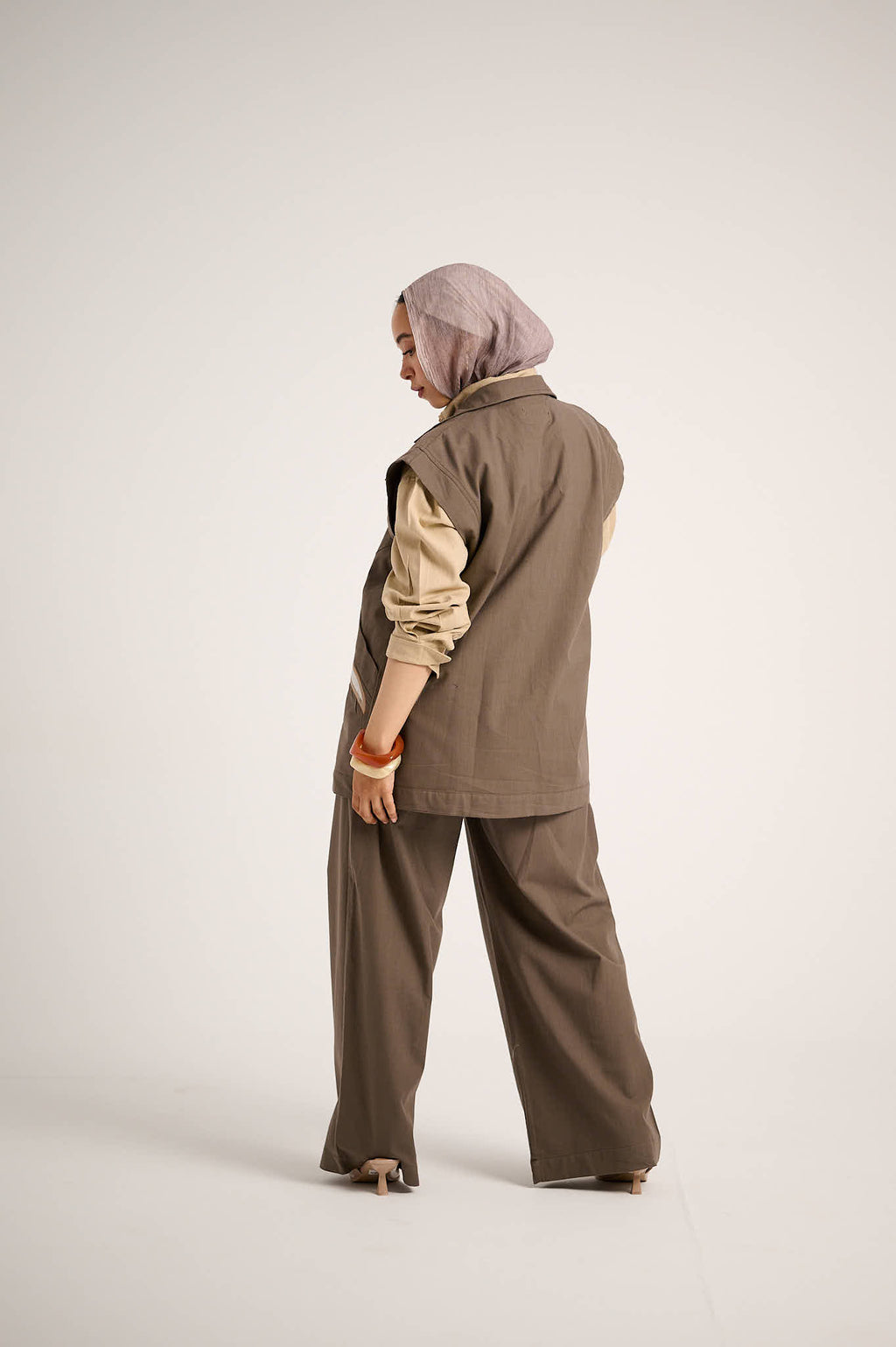 Linen Waistcoat Set (Purplish brown)