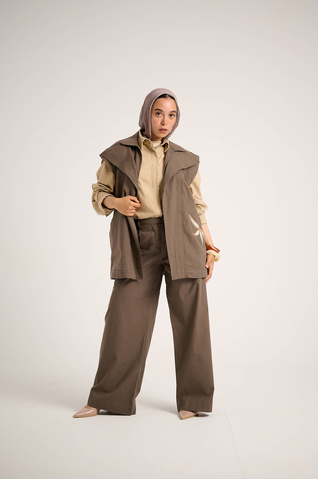 Linen Waistcoat Set (Purplish brown)