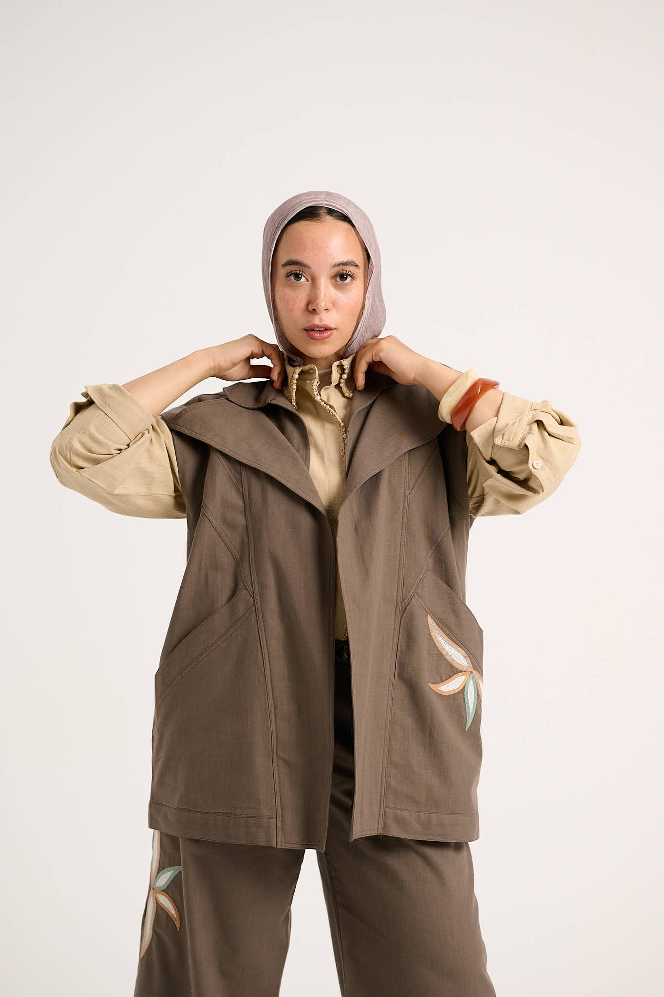 Linen Waistcoat Set (Purplish brown)