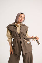 Linen Waistcoat Set (Purplish brown)