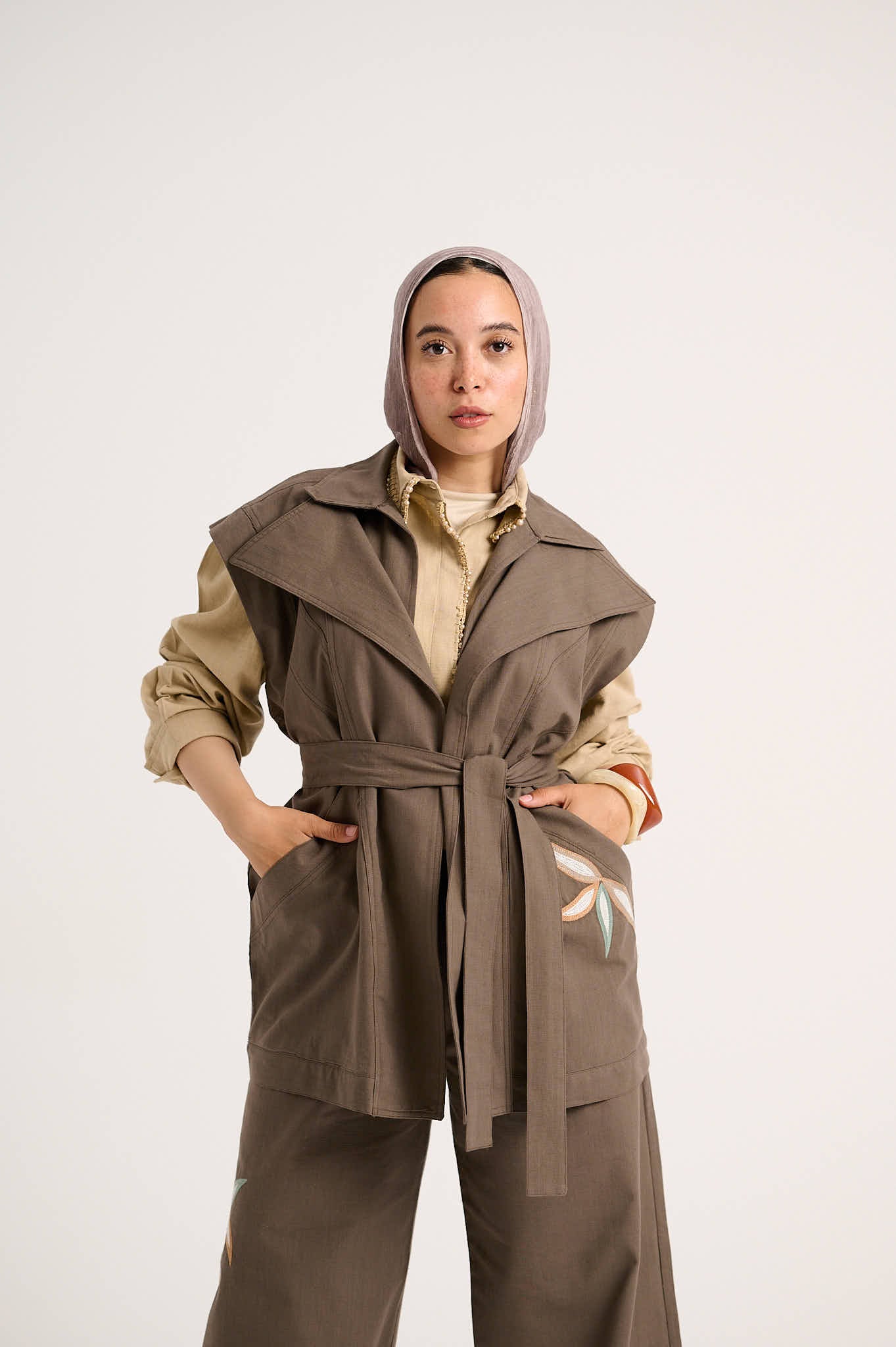 Linen Waistcoat Set (Purplish brown)