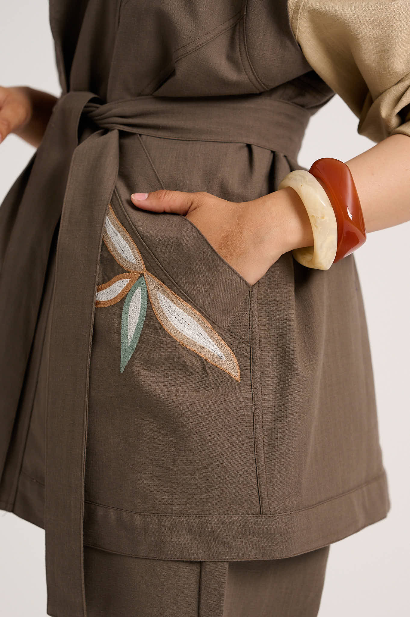 Linen Waistcoat Set (Purplish brown)