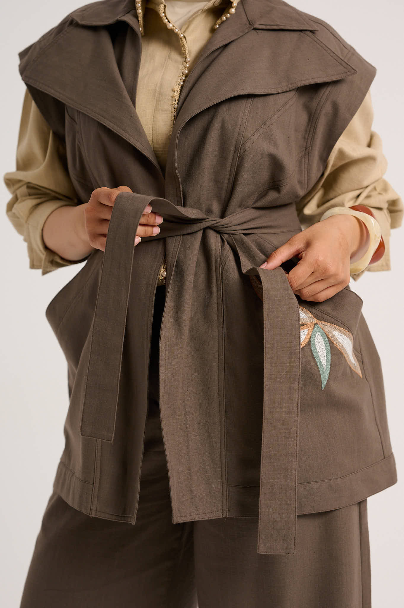Linen Waistcoat Set (Purplish brown)