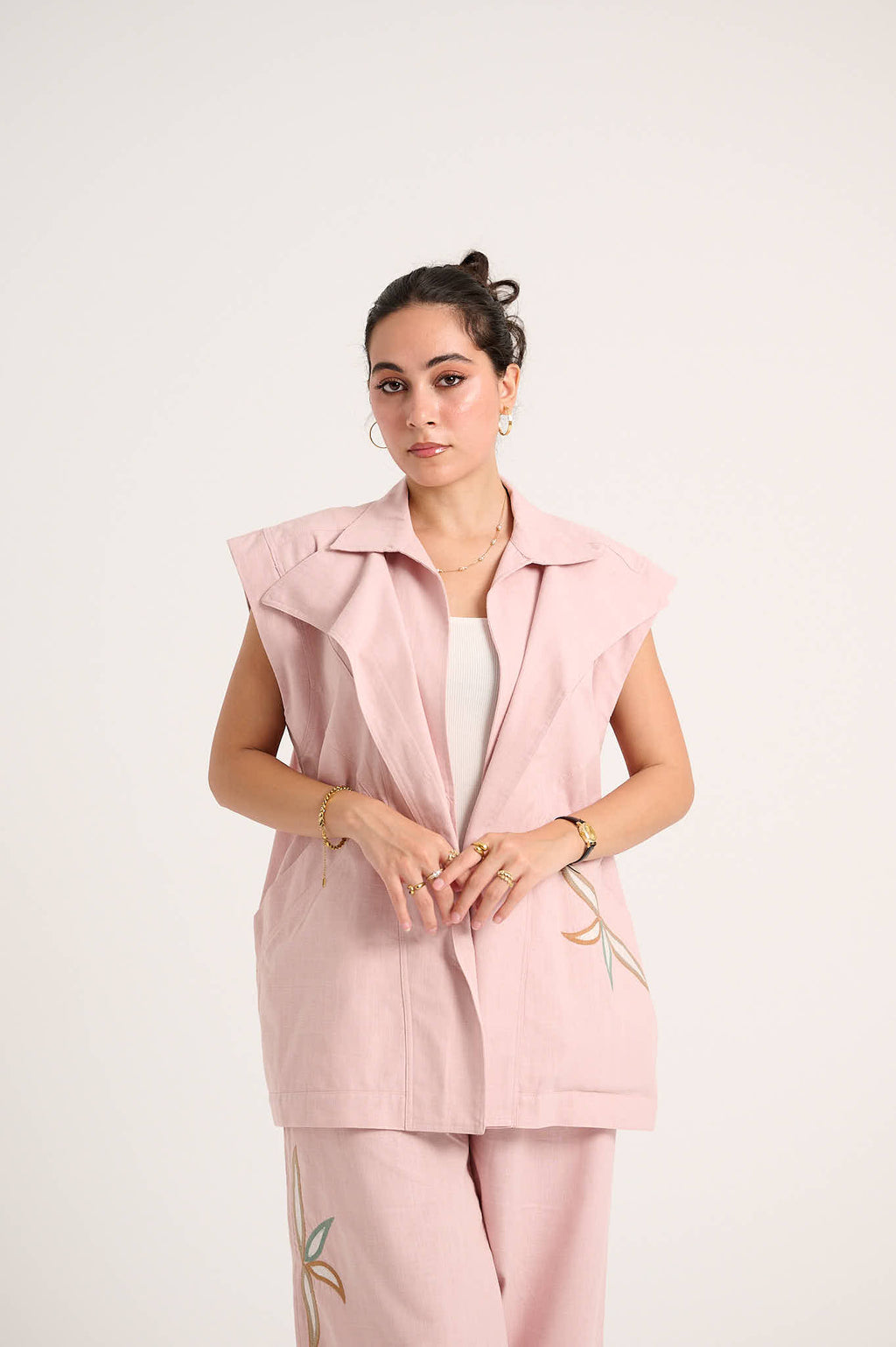 Linen Waistcoat Set (Powder pink)