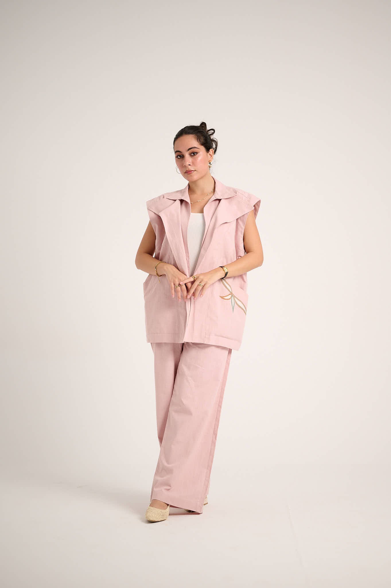 Linen Waistcoat Set (Powder pink)
