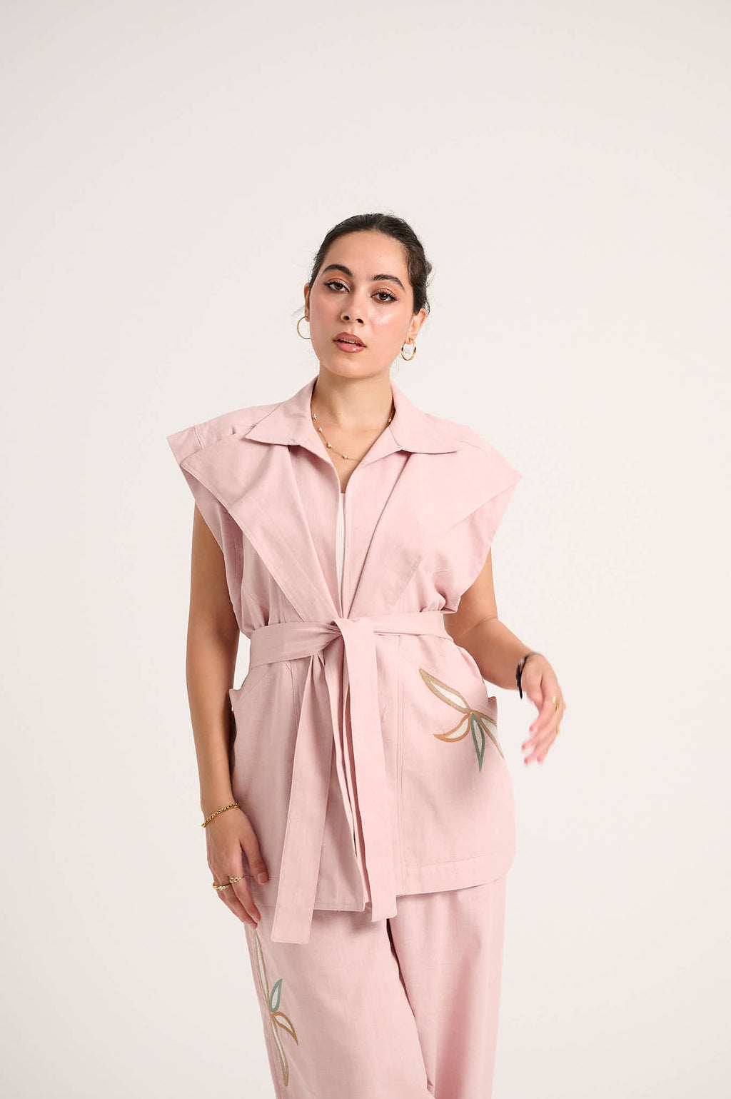 Linen Waistcoat Set (Powder pink)