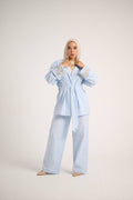 Floral Embroidered Linen Set (Powder Sky)