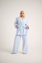 Floral Embroidered Linen Set (Powder Sky)