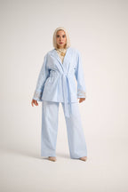 Floral Embroidered Linen Set (Powder Sky)