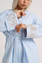 Floral Embroidered Linen Set (Powder Sky)