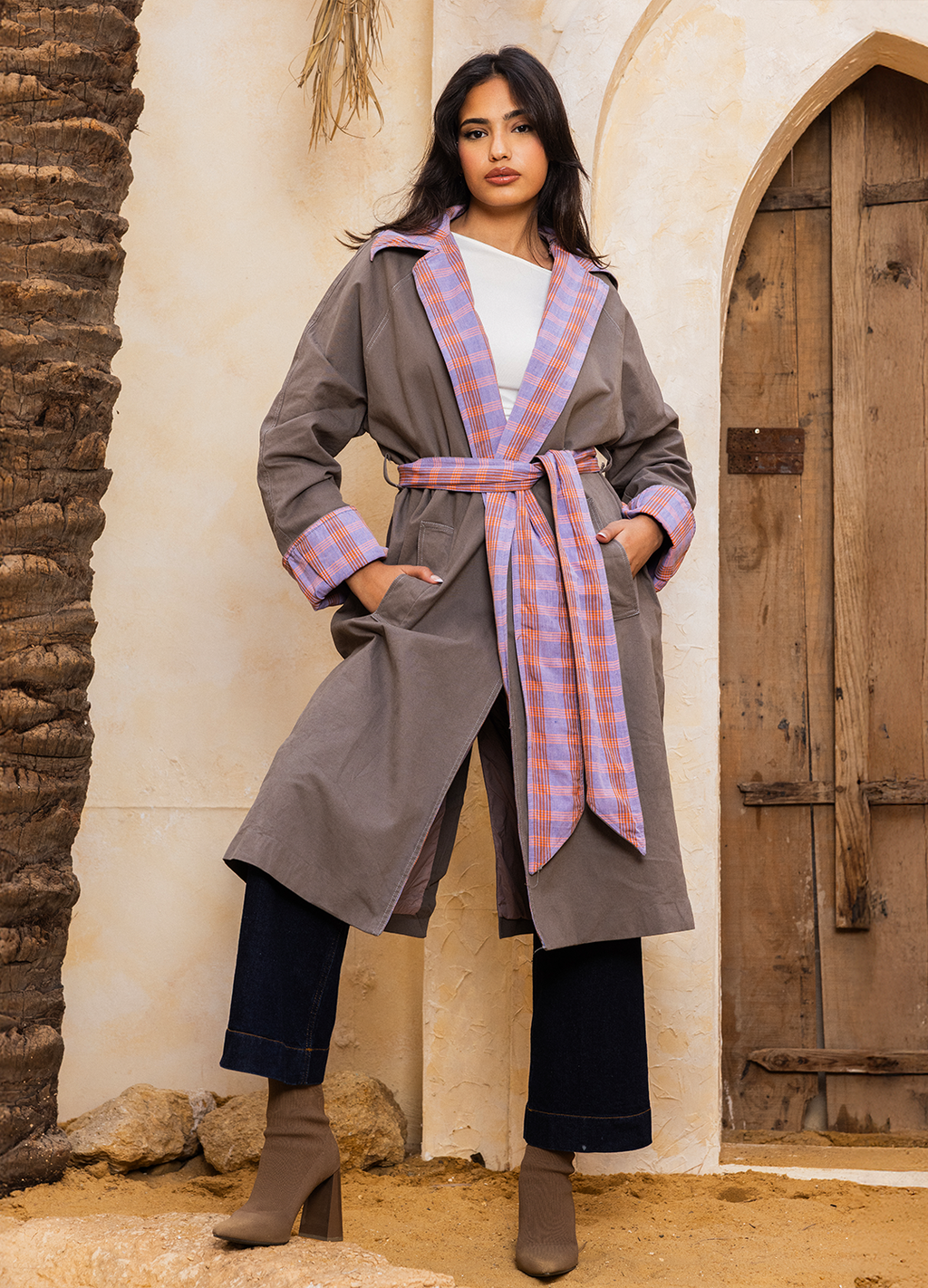 Convertible Scarf Gabardine Coat