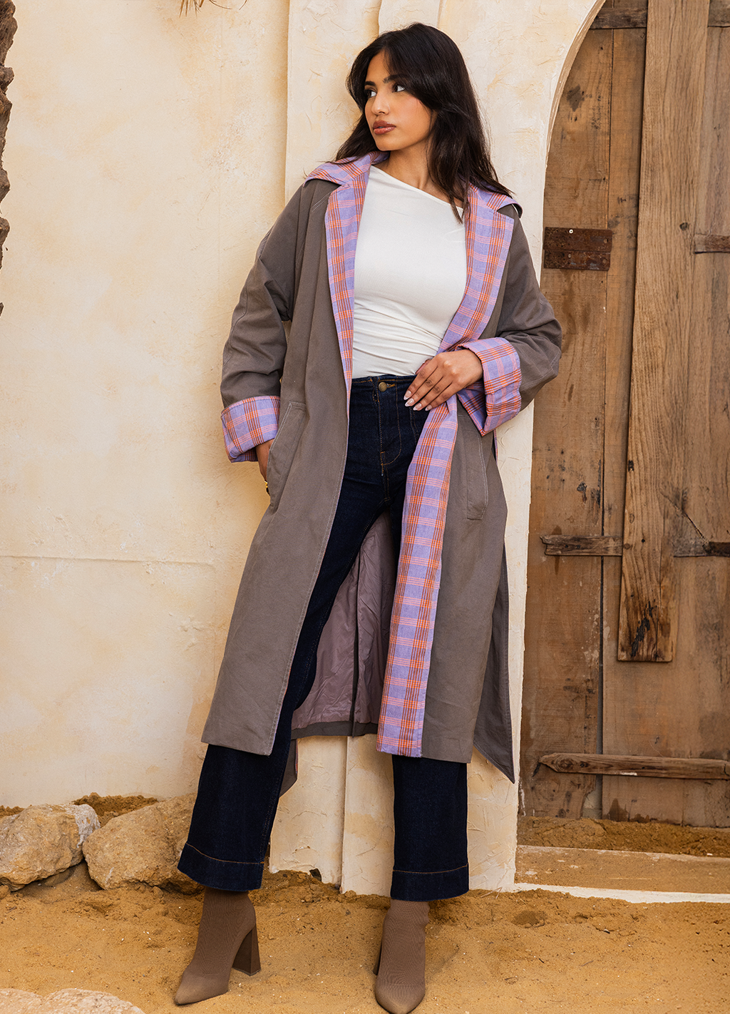 Convertible Scarf Gabardine Coat
